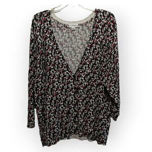 Avenue Women Black Red Patterned Long Sleeve V Neck Button Down Cardigan 18/20